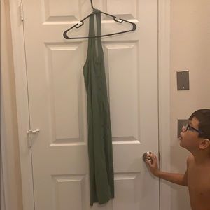 Green halter midi dress